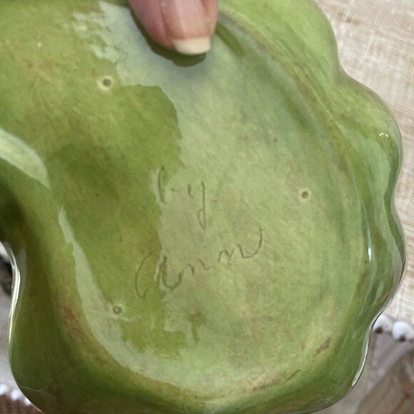 Trinket Dish, Vintage Ceramic Green Shell , with Small Cup, EUC - Picture 6 of 7